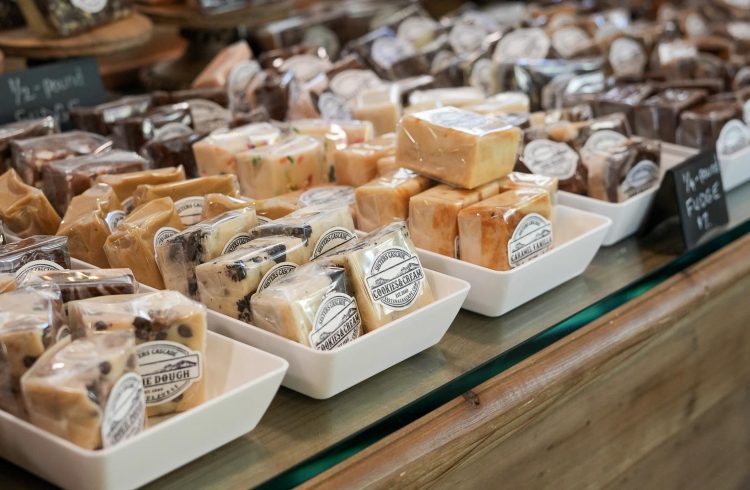 fudge display on a glass countertop