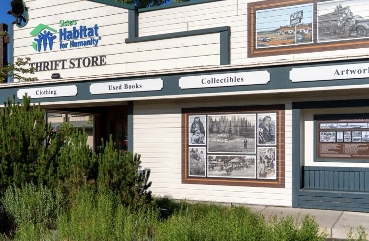 thrift store exterior with mural