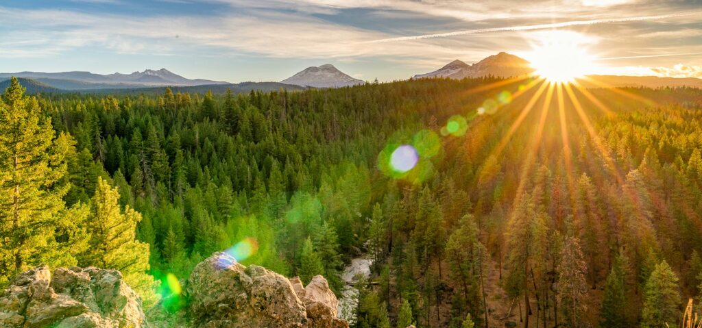 Sunset beyond Three Sisters Mountains